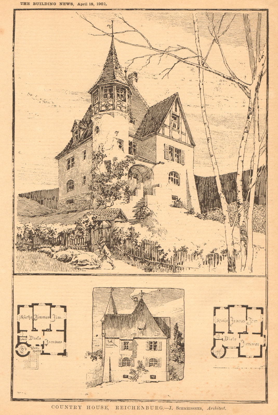 Country House, Reichenburg - J. Schmeissner, Architect. Switzerland 1902 print